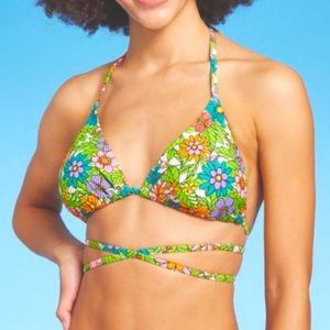 NWT Wild Fable Triangle Wrap around Bikini Top Multicolored vibrant Floral Print